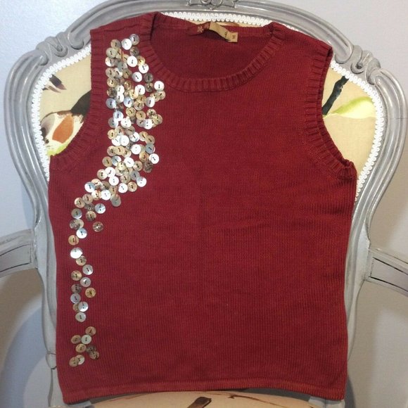 Vintage knit tank red pullover vest mother of pearl buttons Anthropologie style - Picture 3 of 8